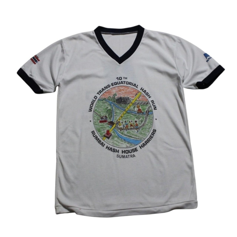 Mens Vintage 90s Skater Streetwear Sportswear V-neck White T-shirt
